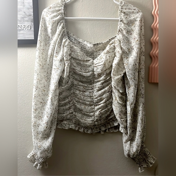 Altar'd State Tops - Altar’d State Floral Cream Yellow Smocked Gathered Long Slender Blouse Top Large